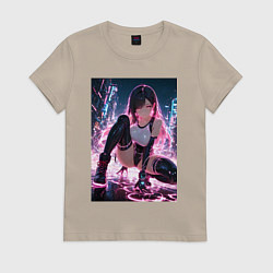 Футболка хлопковая женская Тифа Локхарт из Final Fantasy VII в стиле киберпан, цвет: миндальный