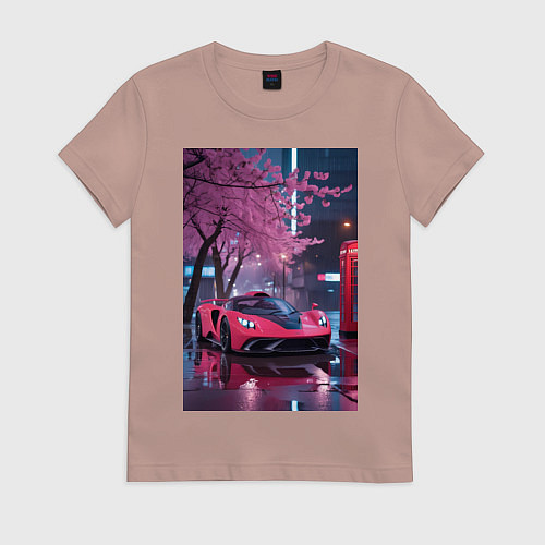 Женская футболка Суперкар и сакура / Пыльно-розовый – фото 1