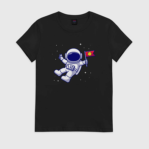 Женская футболка Космонавт с флажком / Черный – фото 1