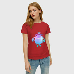 Футболка хлопковая женская Monster cartoon blue purple, цвет: красный — фото 2