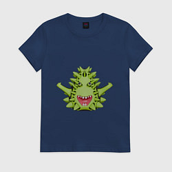 Женская футболка Cartoon monster with spikes green