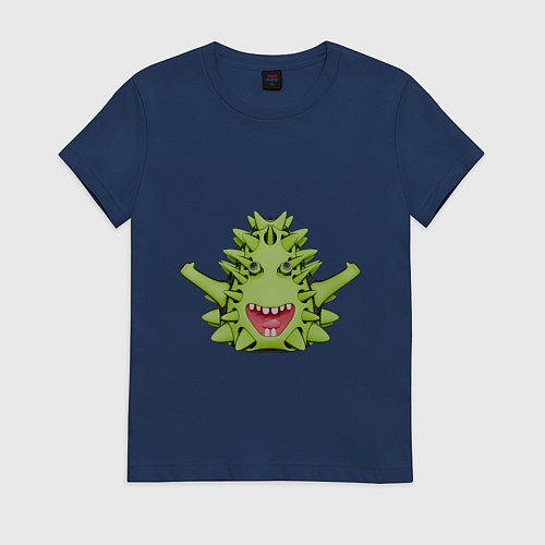 Женская футболка Cartoon monster with spikes green / Тёмно-синий – фото 1