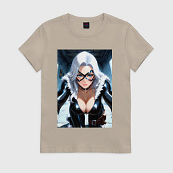 Футболка хлопковая женская Черная кошка Фелиция Харди, цвет: миндальный