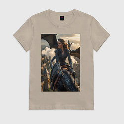 Футболка хлопковая женская Королеву преследует дракон, цвет: миндальный