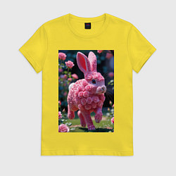 Футболка хлопковая женская Кролик из роз, цвет: желтый