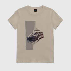 Футболка хлопковая женская Спорткар для уличной гонки, цвет: миндальный