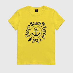 Футболка хлопковая женская Есть спать пляж повтор, цвет: желтый
