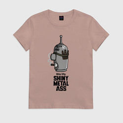 Футболка хлопковая женская Бендер - укуси мой металлический зад, цвет: пыльно-розовый