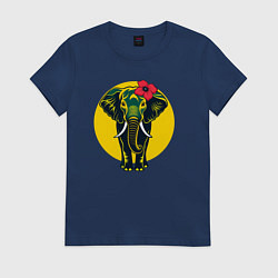 Футболка хлопковая женская Слон и цветок, цвет: тёмно-синий