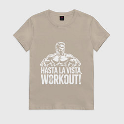 Футболка хлопковая женская Arnold - hasta la vista workout, цвет: миндальный