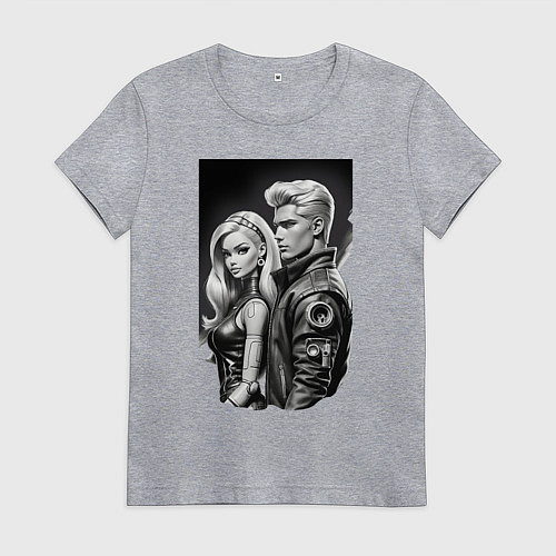 Женская футболка Барби и Кен - киберпанк эскиз / Меланж – фото 1