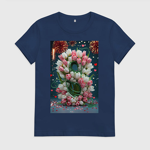 Женская футболка Тюльпаны к празднику 8 марта / Тёмно-синий – фото 1