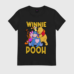 Футболка хлопковая женская Winnie Pooh hugs, цвет: черный