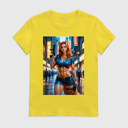 Женская футболка Рыжая лиса-полицейский / Желтый – фото 1