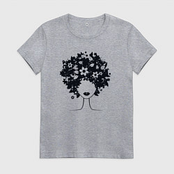 Футболка хлопковая женская Цветочная девушка, цвет: меланж