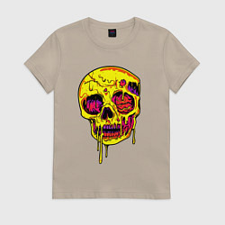 Футболка хлопковая женская Желтый растекшийся череп, цвет: миндальный