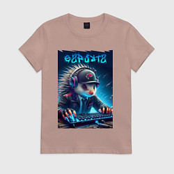 Футболка хлопковая женская Дикобраз командный игрок - неоновое свечение, цвет: пыльно-розовый