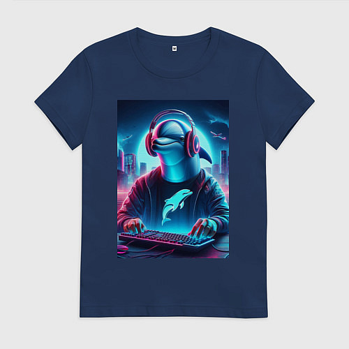 Женская футболка Dolphin is esports player - ai art fantasy / Тёмно-синий – фото 1