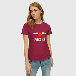 Футболка хлопковая женская Флаг и герб российской федерации: россия, цвет: маджента — фото 2