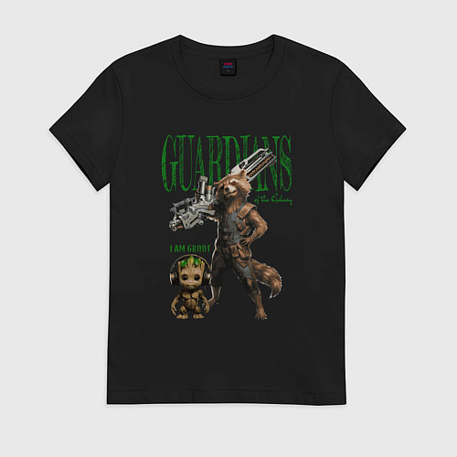 Женская футболка Малыш грут и енот ракета из стражи галактики / Черный – фото 1