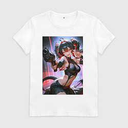 Футболка хлопковая женская Девушка-демон с пистолетом, цвет: белый