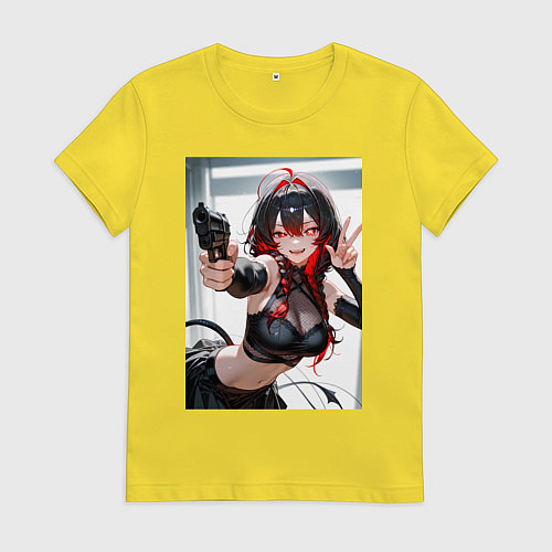 Женская футболка Девушка-демон с пистолетом / Желтый – фото 1