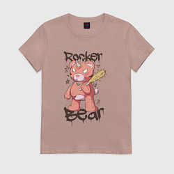 Футболка хлопковая женская Медведь рокер, цвет: пыльно-розовый