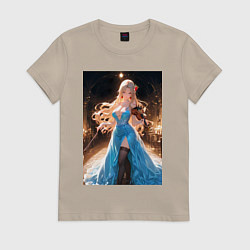 Футболка хлопковая женская Девушка в вечернем платье играет на скрипке, цвет: миндальный