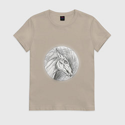 Футболка хлопковая женская Черепа лошадей, цвет: миндальный