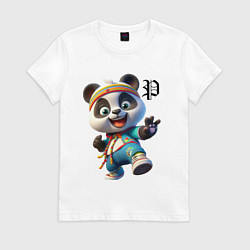 Футболка хлопковая женская Funny panda cub - anime, цвет: белый
