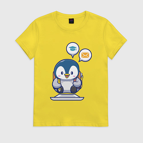 Женская футболка Пингвин пишет письмо / Желтый – фото 1