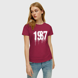 Футболка хлопковая женская 1987 растекшиеся капли, цвет: маджента — фото 2