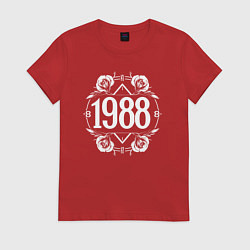Футболка хлопковая женская 1988 в цветах, цвет: красный