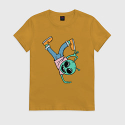 Футболка хлопковая женская Инопланетянин брейкдансер, цвет: горчичный