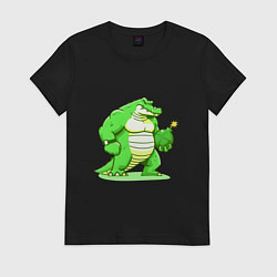 Футболка хлопковая женская Крокодил опасен, цвет: черный