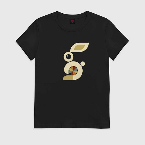 Женская футболка Белый кролик цветочный модерн - абстракция / Черный – фото 1