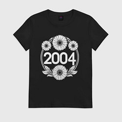 Футболка хлопковая женская Герберы и круг 2004, цвет: черный