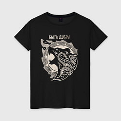 Футболка хлопковая женская Медведь в кельтском стиле в виде тату, цвет: черный
