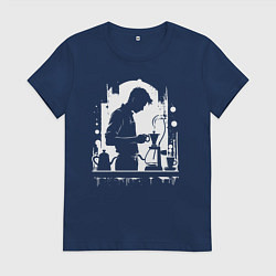 Футболка хлопковая женская Бариста белой краской, цвет: тёмно-синий