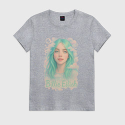 Женская футболка Билли Айлиш с зелеными волосами