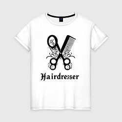 Футболка хлопковая женская Ножницы-расчестка парикмахера, цвет: белый