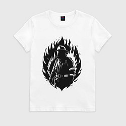 Футболка хлопковая женская Пожарный в огне, цвет: белый