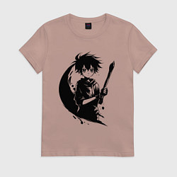 Футболка хлопковая женская Художник с кистью аниме, цвет: пыльно-розовый