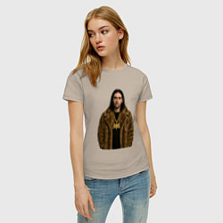 Футболка хлопковая женская Bones в шубе, цвет: миндальный — фото 2