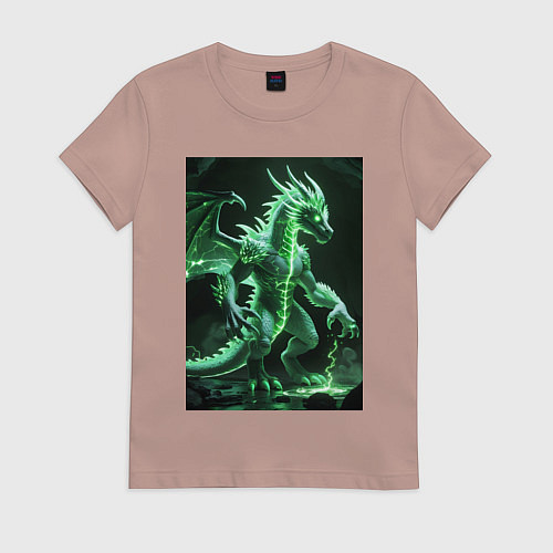 Женская футболка Зеленый магический дракон / Пыльно-розовый – фото 1