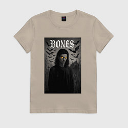 Футболка хлопковая женская Bones с желтыми горящими глазами, цвет: миндальный