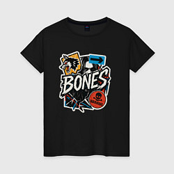 Футболка хлопковая женская Bones в стиле наклеек, цвет: черный