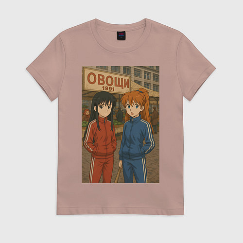 Женская футболка Аниме рынок в стиле 90х / Пыльно-розовый – фото 1
