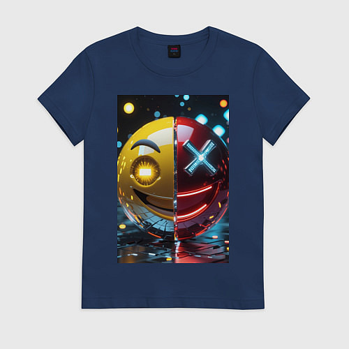 Женская футболка Смайлик твоего переменного настроения / Тёмно-синий – фото 1