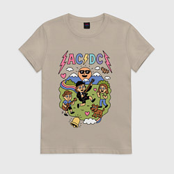 Футболка хлопковая женская ACDC мультяшный стиль, цвет: миндальный